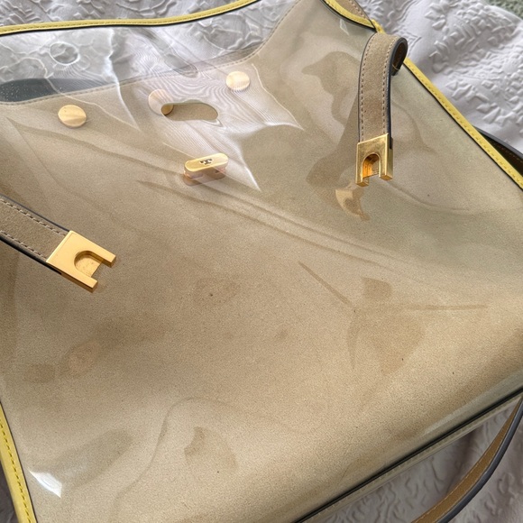 Tory Burch Lee Radziwill Raincoat Double Leather Bag Satchel Beige Yellow Bag - Picture 17 of 17